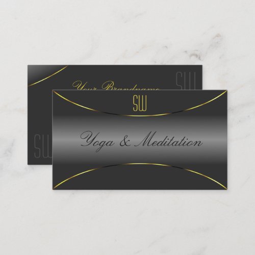 Elegant Gray with Gold Border and Monogram Luxury Business Card