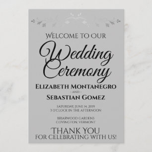 Elegant Gray with Silver Flourish Wedding Program