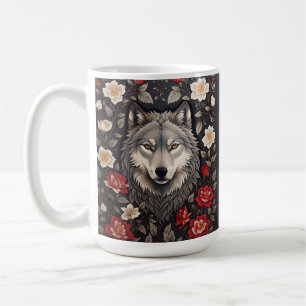 Elegant Gray Wolf Floral Coffee Mug