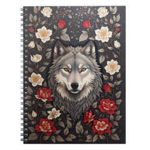 Elegant Gray Wolf Floral Notebook