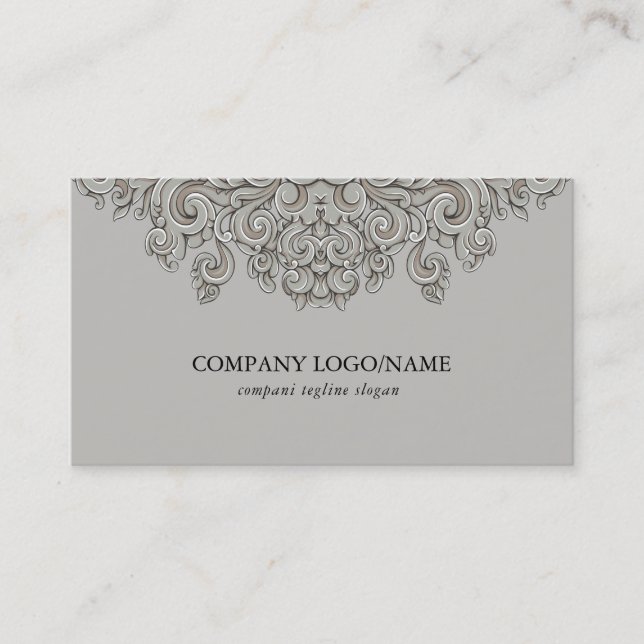 Elegant gray wood ornament business card (Front)