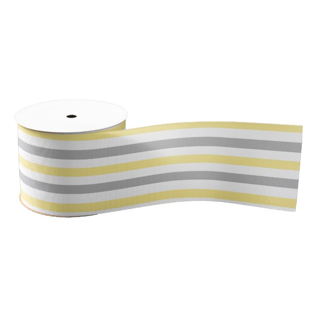 Elegant gray yellow stripes grosgrain ribbon (Spool)