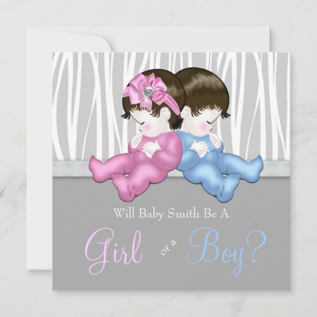 Elegant Gray Zebra Gender Reveal Shower Invitation (Front)