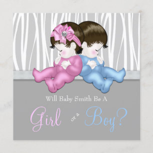 Elegant Gray Zebra Gender Reveal Shower Invitation