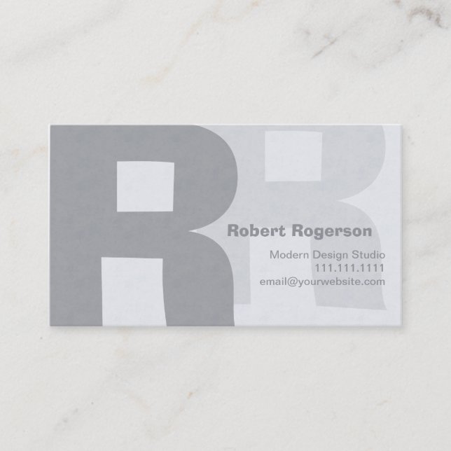 Elegant Grays Retro Big Double Letter R Business Card (Front)