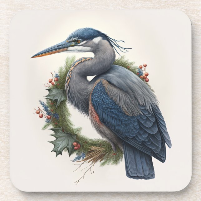 Elegant Great Blue Heron Holidays/Christmas Beverage Coaster (Front)