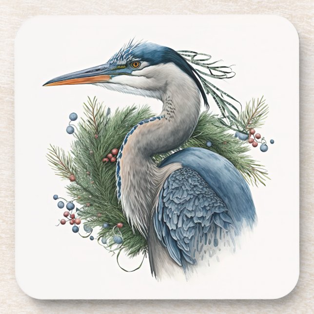 Elegant Great Blue Heron Holidays/Christmas Beverage Coaster (Front)