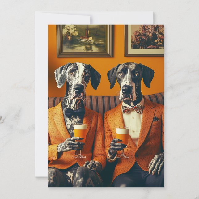 Elegant Great Dane Dogs Orange Suits Invitation (Front)