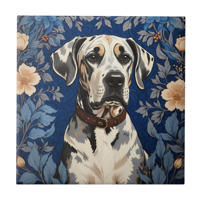 Elegant Great Dane William Morris Inspired  Ceramic Tile (Front)