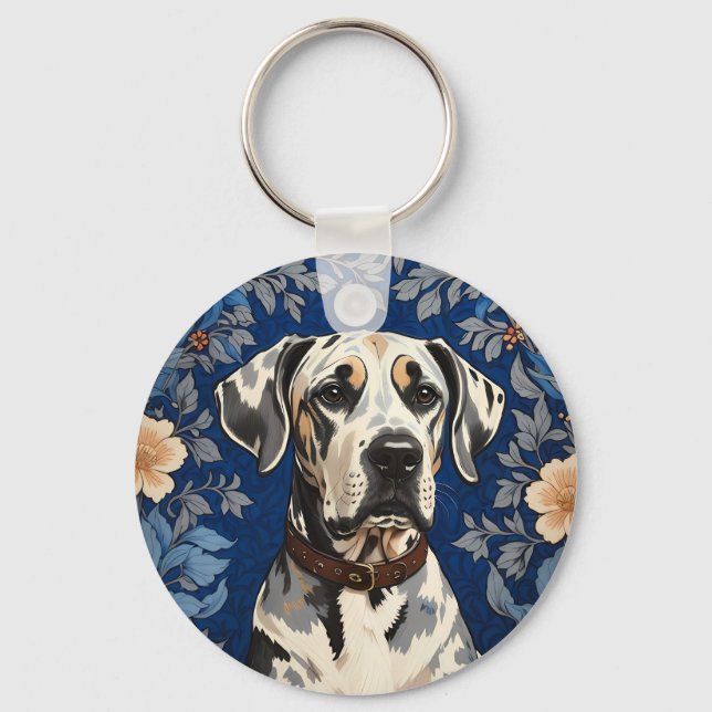 Elegant Great Dane William Morris Inspired  Keychain (Front)