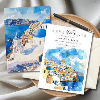 Elegant Greece Destination Wedding Save the Date Invitation