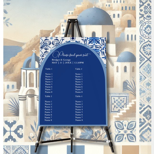Elegant Greek Blue and White Wedding Seating  Foam Board (Creator Uploaded)
