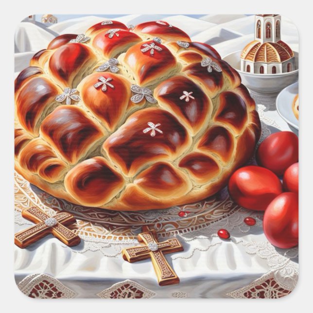 Elegant Greek Easter Square Sticker (Front)