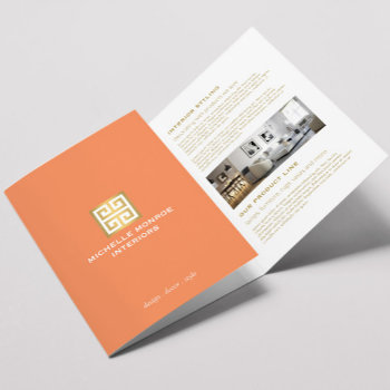Elegant Greek Key Coral Interior Design Brochure by 1201am at Zazzle
