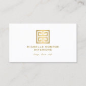 Elegant Greek Key Designer Logo Gold/White Business Card (Front)