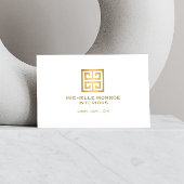 Elegant Greek Key Designer Logo Gold/White Business Card