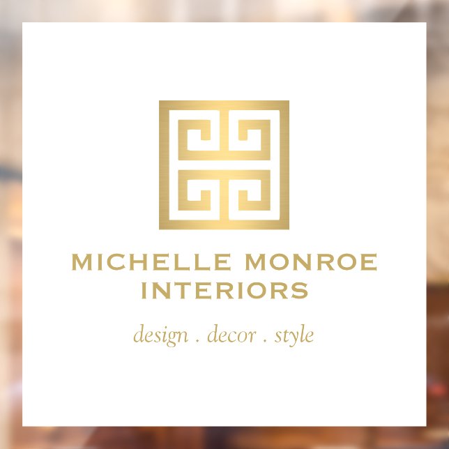 Elegant Greek Key Designer Logo Gold/White Window Cling (Sheet 2)