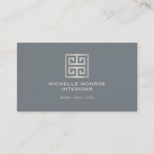 Elegant Greek Key Designer Logo SilverSlate Gray Business Card
