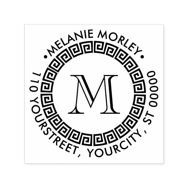 Elegant Greek Key Frame Name Address Monogram Self-inking Stamp (Design)