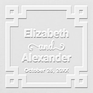 Elegant Greek Key Framed Wedding Bride Groom Name Embosser