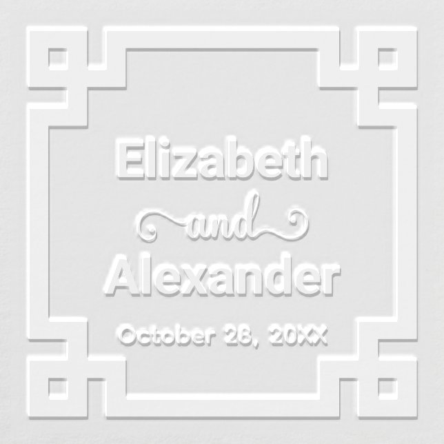 Elegant Greek Key Framed Wedding Bride Groom Name Embosser (Design)