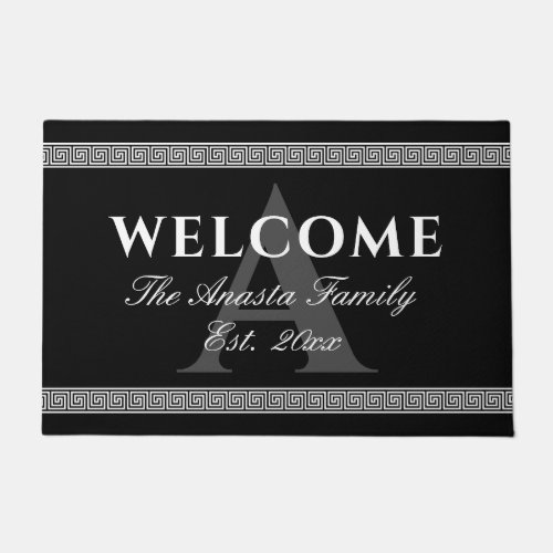 Elegant Greek key meander border welcome doormat