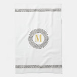 Elegant Greek Key Monogram Kitchen Towels at Zazzle