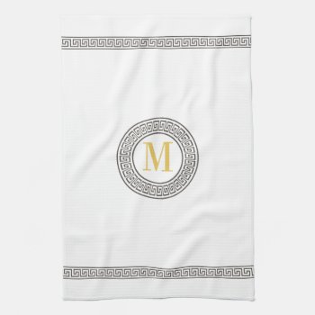 Elegant Greek Key Monogram Kitchen Towels by TrendyKitchens at Zazzle