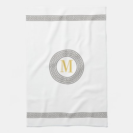 Elegant Greek Key Monogram Kitchen Towels