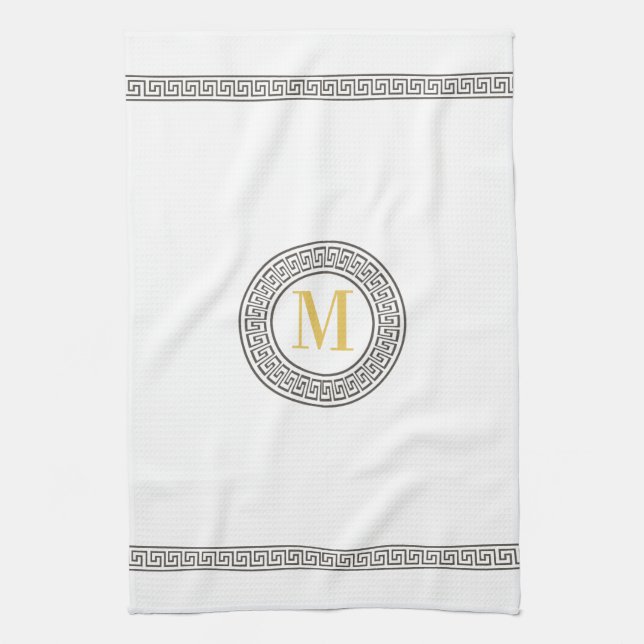 Elegant Greek Key Monogram Kitchen Towels (Vertical)