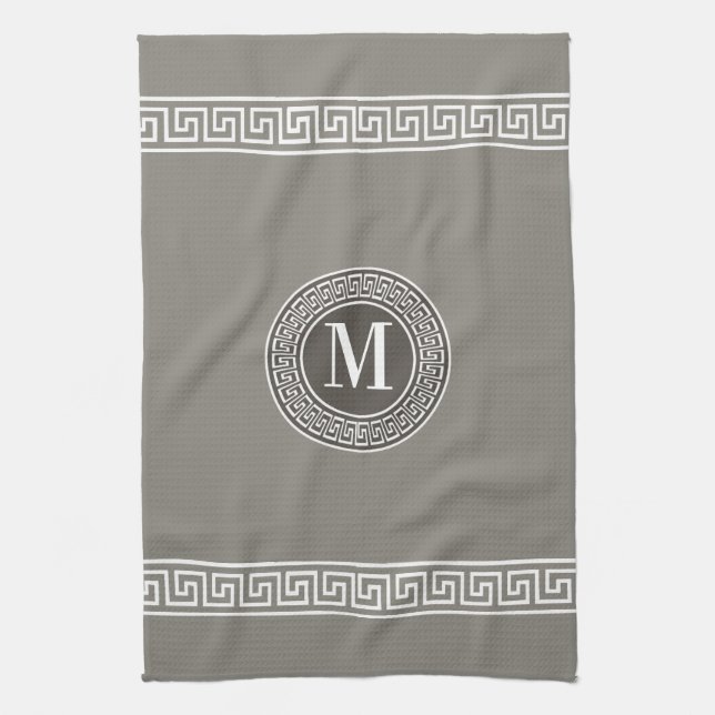 Elegant Greek Key Monogram Kitchen Towels (Vertical)