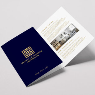 Elegant Greek Key Navy Blue Real Estate Brochure