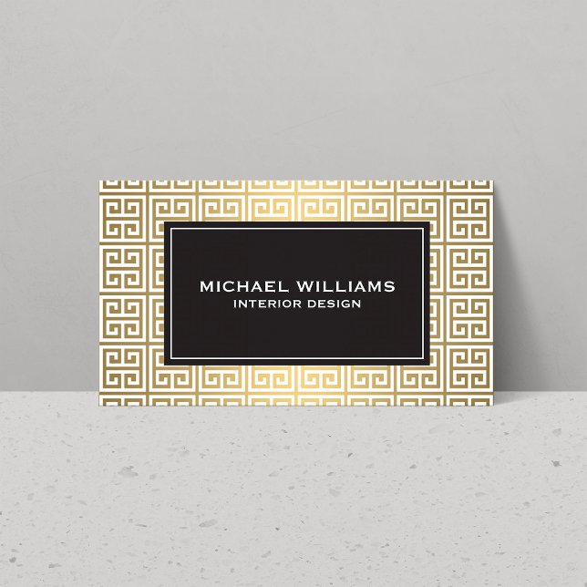 Elegant Greek Key Pattern in Faux Gold/White Business Card (Creator Uploaded)