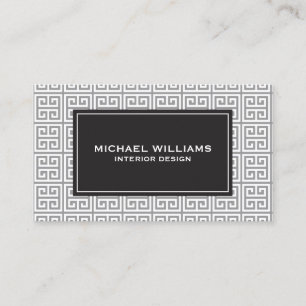 Elegant Greek Key Pattern in Gray/White Business Card