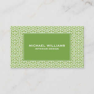 Elegant Greek Key Pattern in Green/White Business Card
