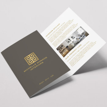 Elegant Greek Key Taupe Interior Design Brochure by 1201am at Zazzle