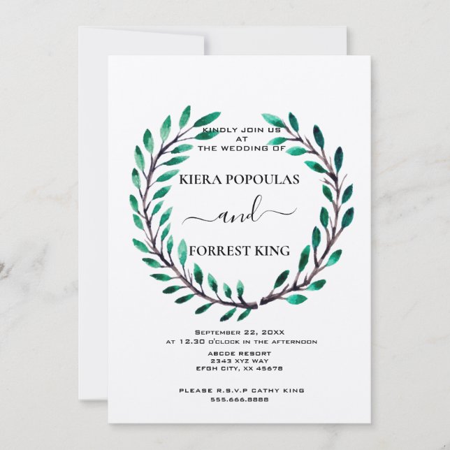 Elegant Greek Leaf Tiara Crown Wedding Invitation (Front)