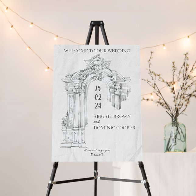 Elegant Greek Minimalist Wedding Welcome Sign (In Situ (Stand))