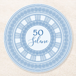 Elegant Greek or Roman birthday with custom colors Round Paper Coaster