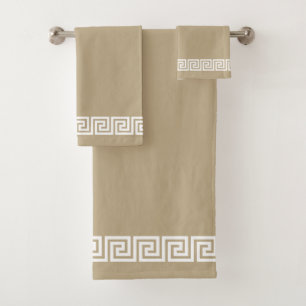 Elegant Greek Pattern Frame on Lucky Beige Bath Towel Set