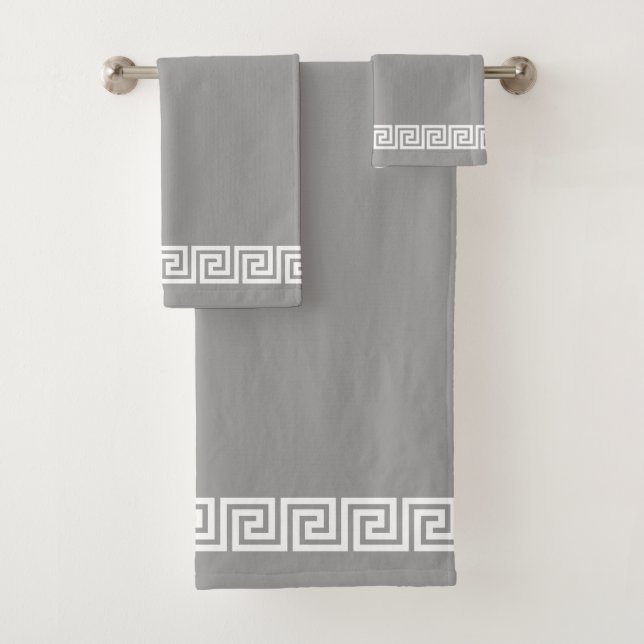 Elegant Greek Pattern Frame on Silver Gray Bath Towel Set (Insitu)
