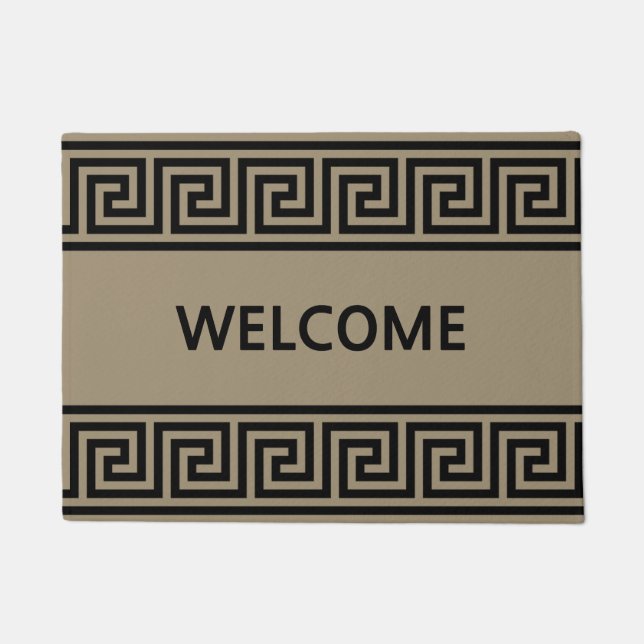 Elegant Greek Pattern on Beige Welcome Doormat (Front)