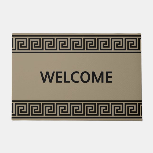 Elegant Greek Pattern on Beige Welcome Doormat (Front)