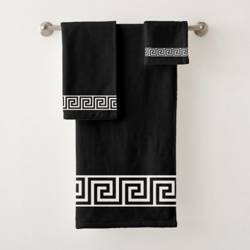 Elegant Greek Pattern on Black Bath Towel Set