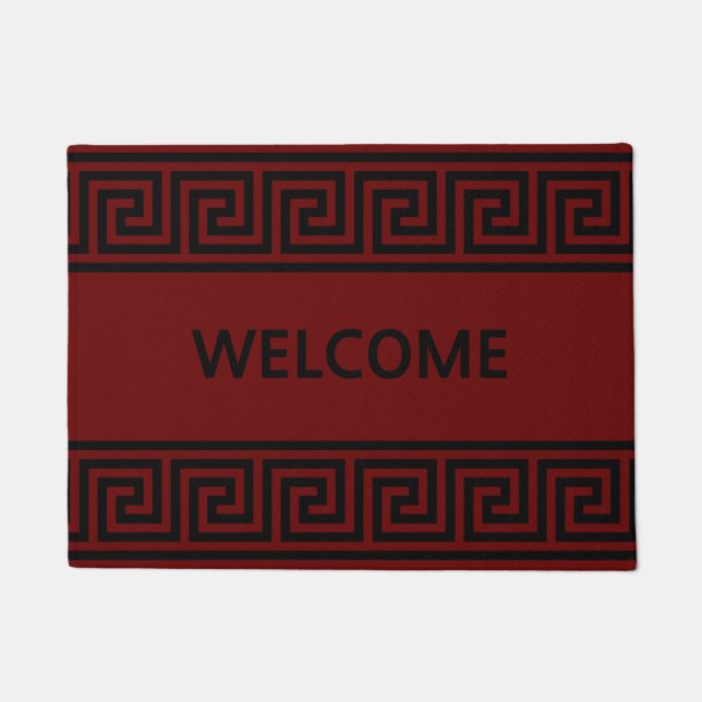 Elegant Greek Pattern on Burgundy Welcome Doormat (Front)