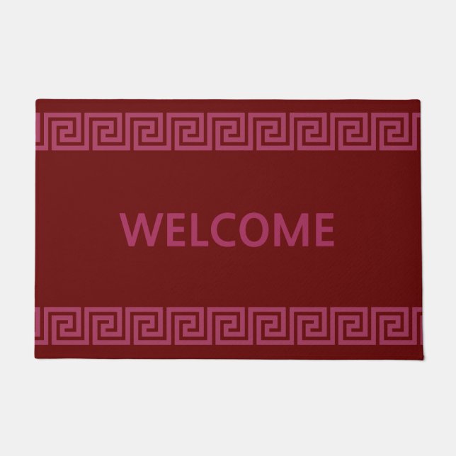 Elegant Greek Pattern on Burgundy Welcome Doormat (Front)