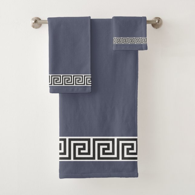 Elegant Greek Pattern on Gray & White Bath Towel Set (Insitu)