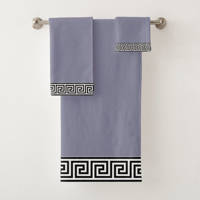 Elegant Greek Pattern on Roman Silver Gray Bath Towel Set (Insitu)