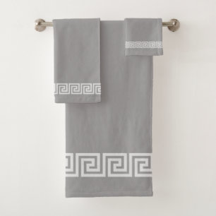 Elegant Greek Pattern on Silver Gray Bath Towel Set