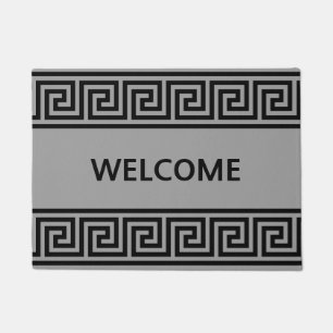 Elegant Greek Pattern on Silver Gray Welcome Doorm Doormat